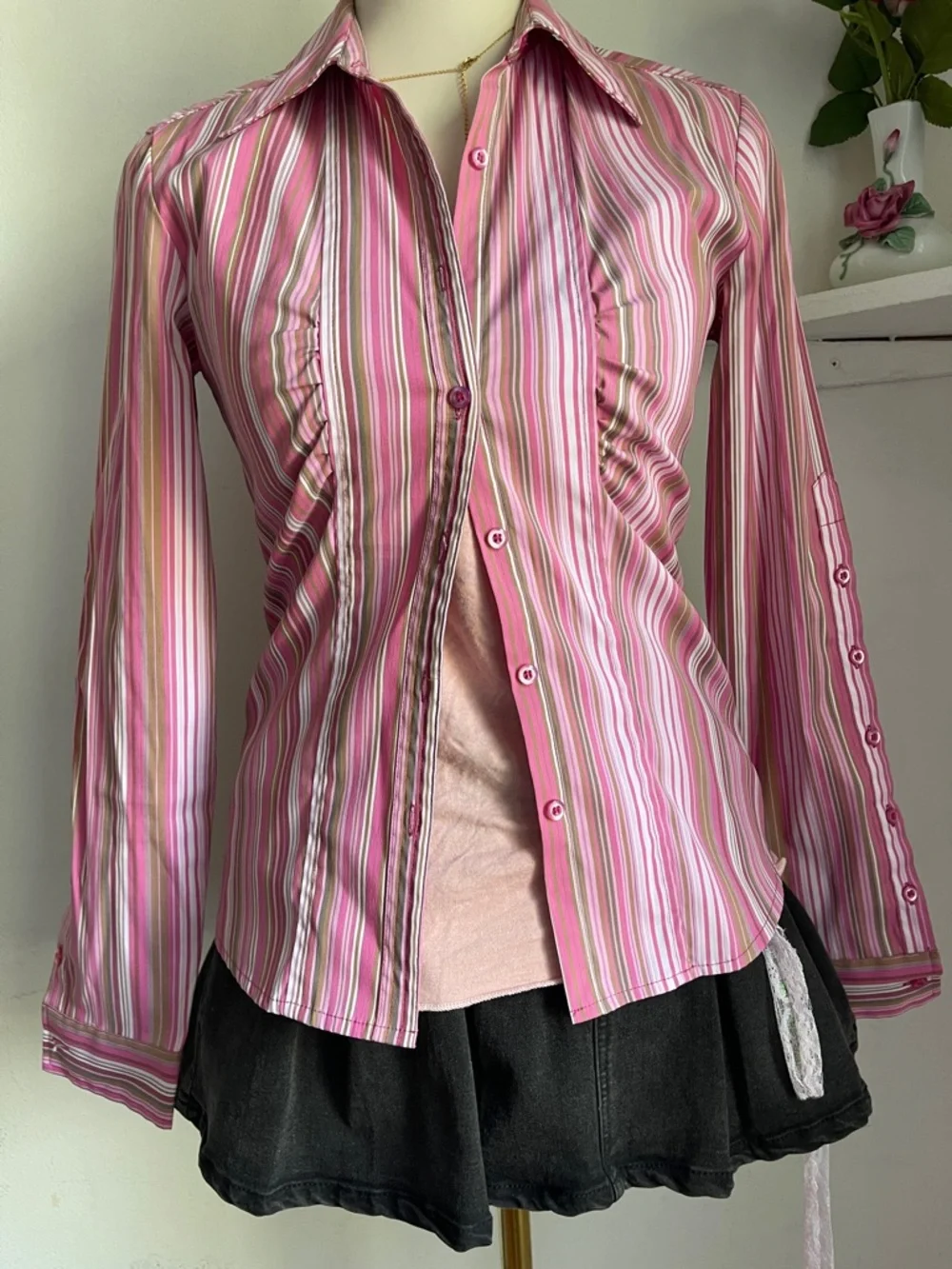 Women’s Pink Striped Button-Up Shirt - Picture 2 of 6